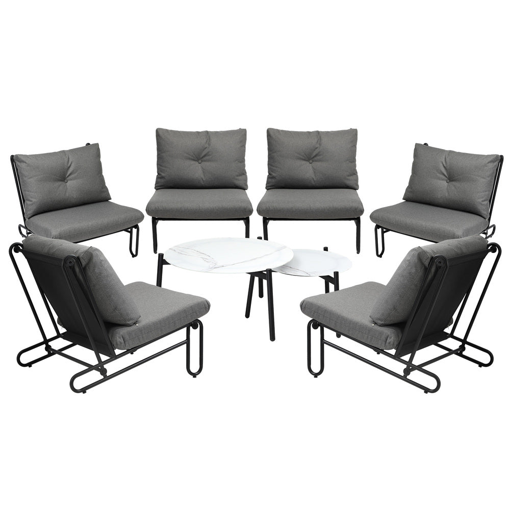 6/8PCS Outdoor Sofa Set 2-in-1 Coffee Table with Chairs