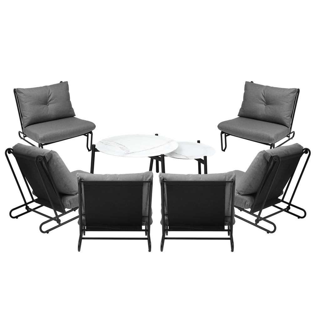8PCS Outdoor Sofa Set Nesting Coffee Table with Chairs Beige