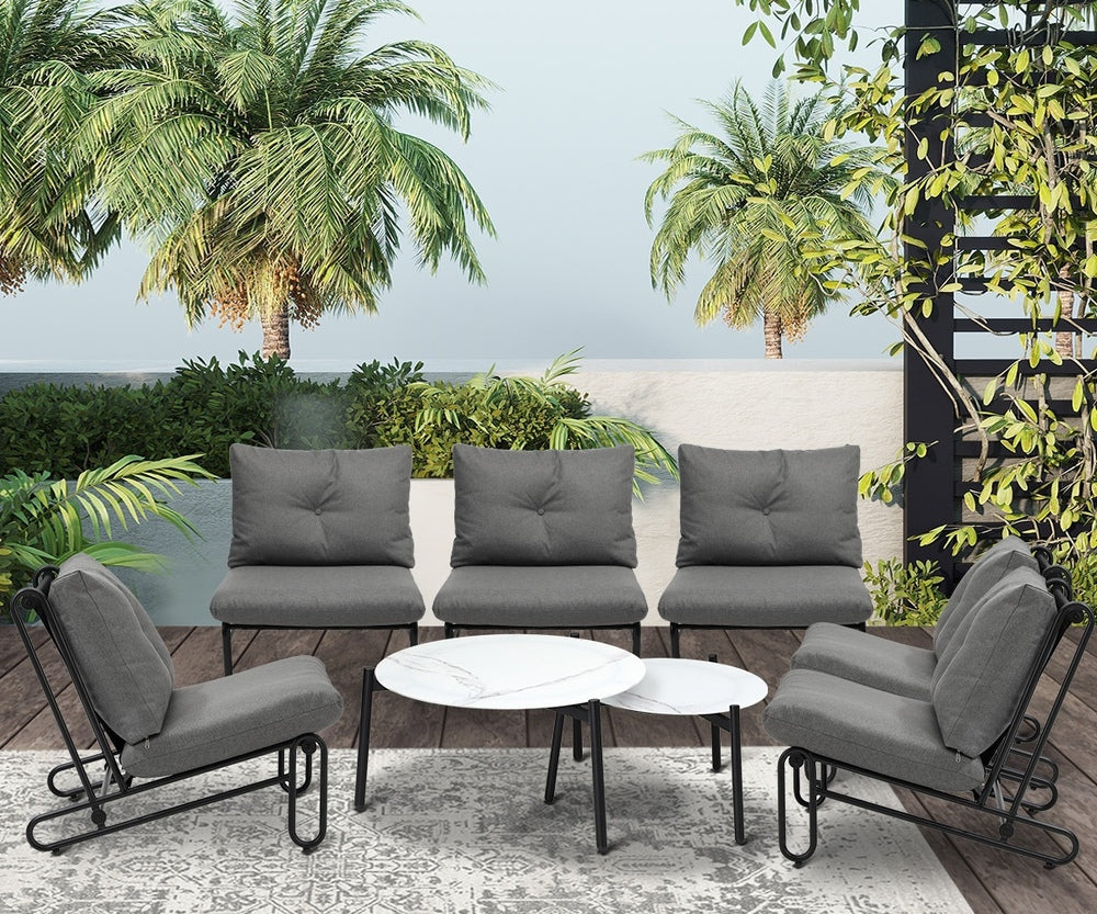 8PCS Outdoor Sofa Set Nesting Coffee Table with Chairs Beige