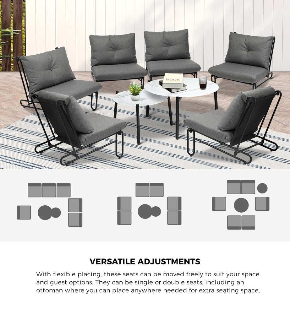 8PCS Outdoor Sofa Set Nesting Coffee Table with Chairs Beige
