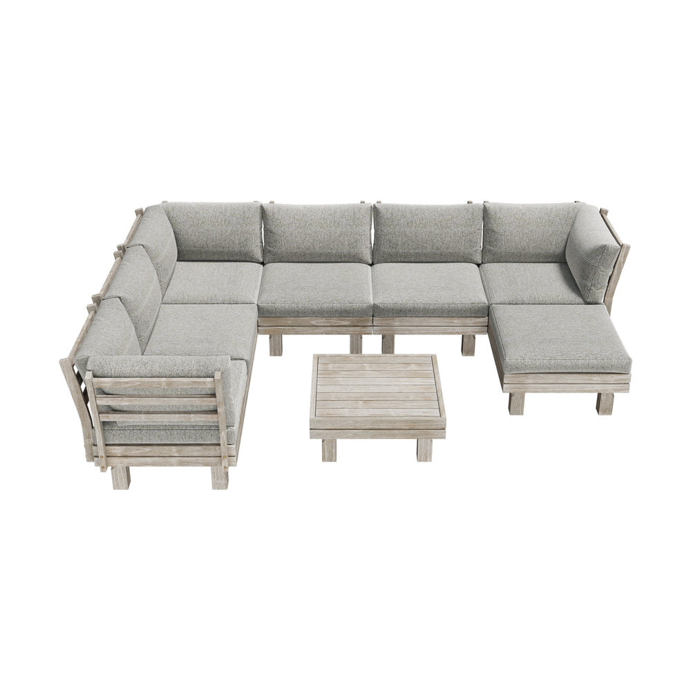8PCS Outdoor Sofa Set Wooden Lounge Setting Table Chair