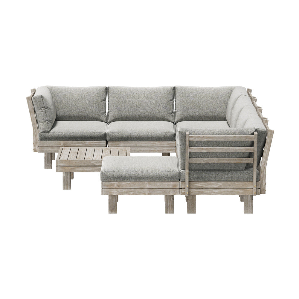 8PCS Outdoor Sofa Set Wooden Lounge Setting Table Chair