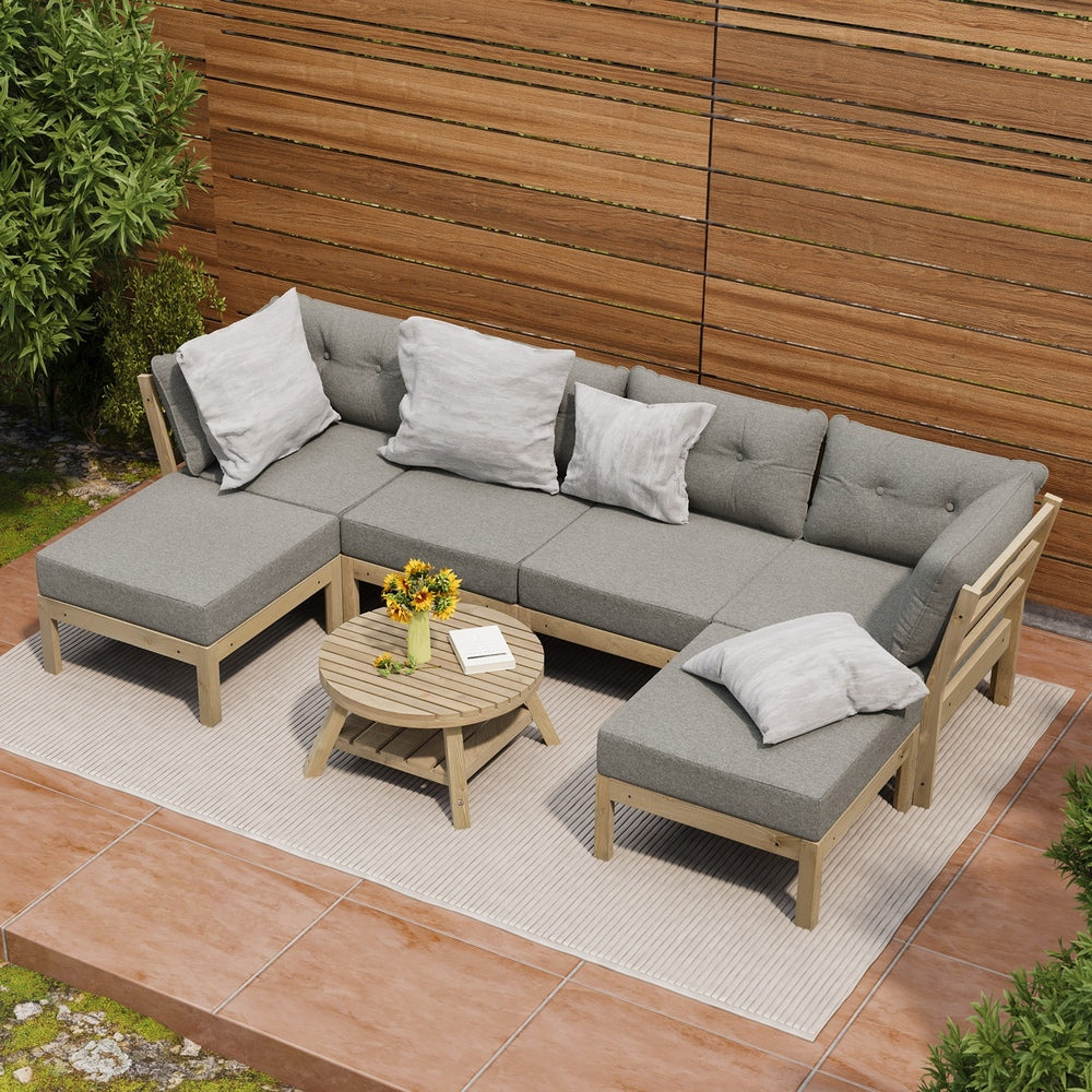 6 Piece Outdoor Lounge Sofa Set Garden Furniture Grey