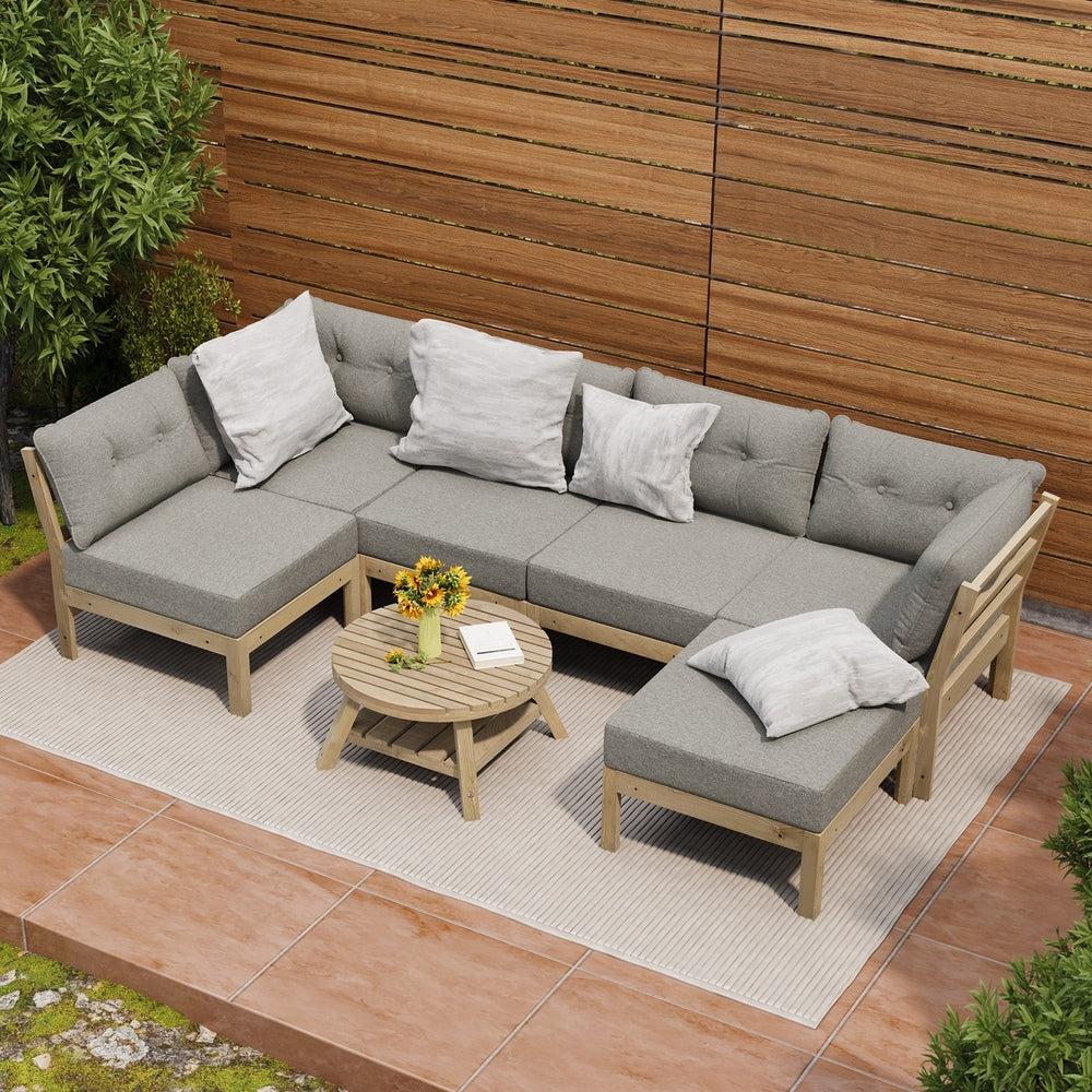 7 Piece Outdoor Sofa Set 6-Seater Lounge Setting Grey
