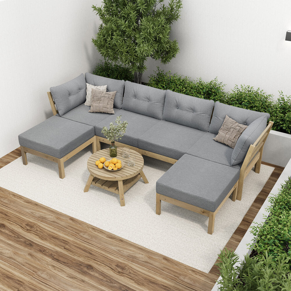 6 Piece Outdoor Lounge Sofa Set Garden Furniture Grey