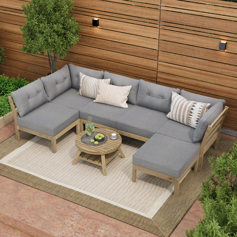 7 Piece Outdoor Sofa Set 6-Seater Lounge Setting Grey