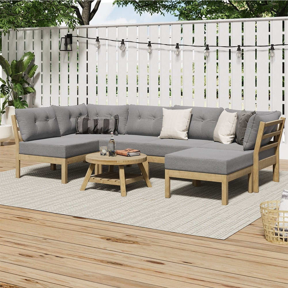 7 Piece Outdoor Sofa Set 6-Seater Lounge Setting Grey