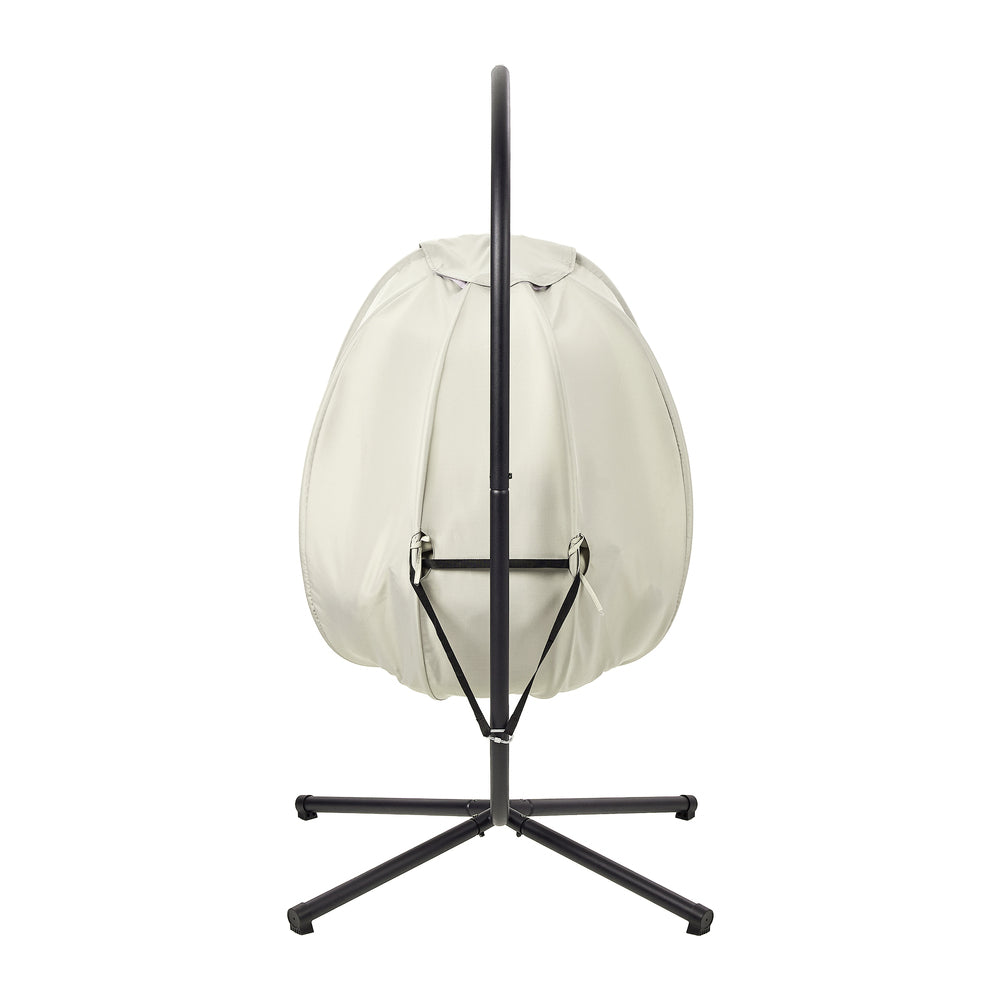 Outdoor Egg Hanging Chair Swing Seat with Stand Cushions Beige & Grey