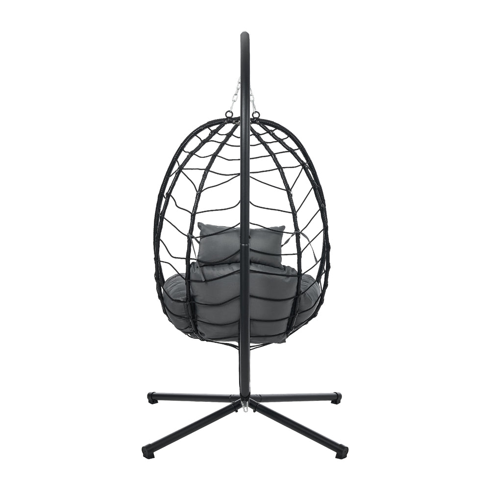 Outdoor Rattan Hanging Chair Porch Swing Chair Egg Seat Black & Grey