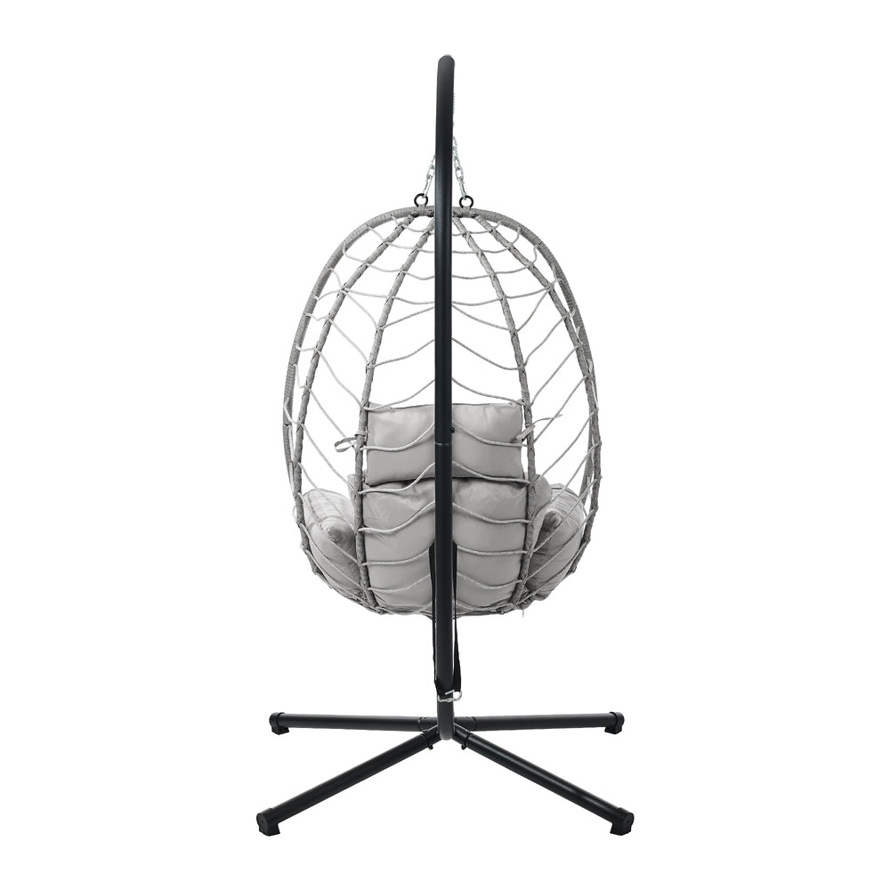 Outdoor Rattan Hanging Chair Porch Swing Chair Egg Seat Black & Grey