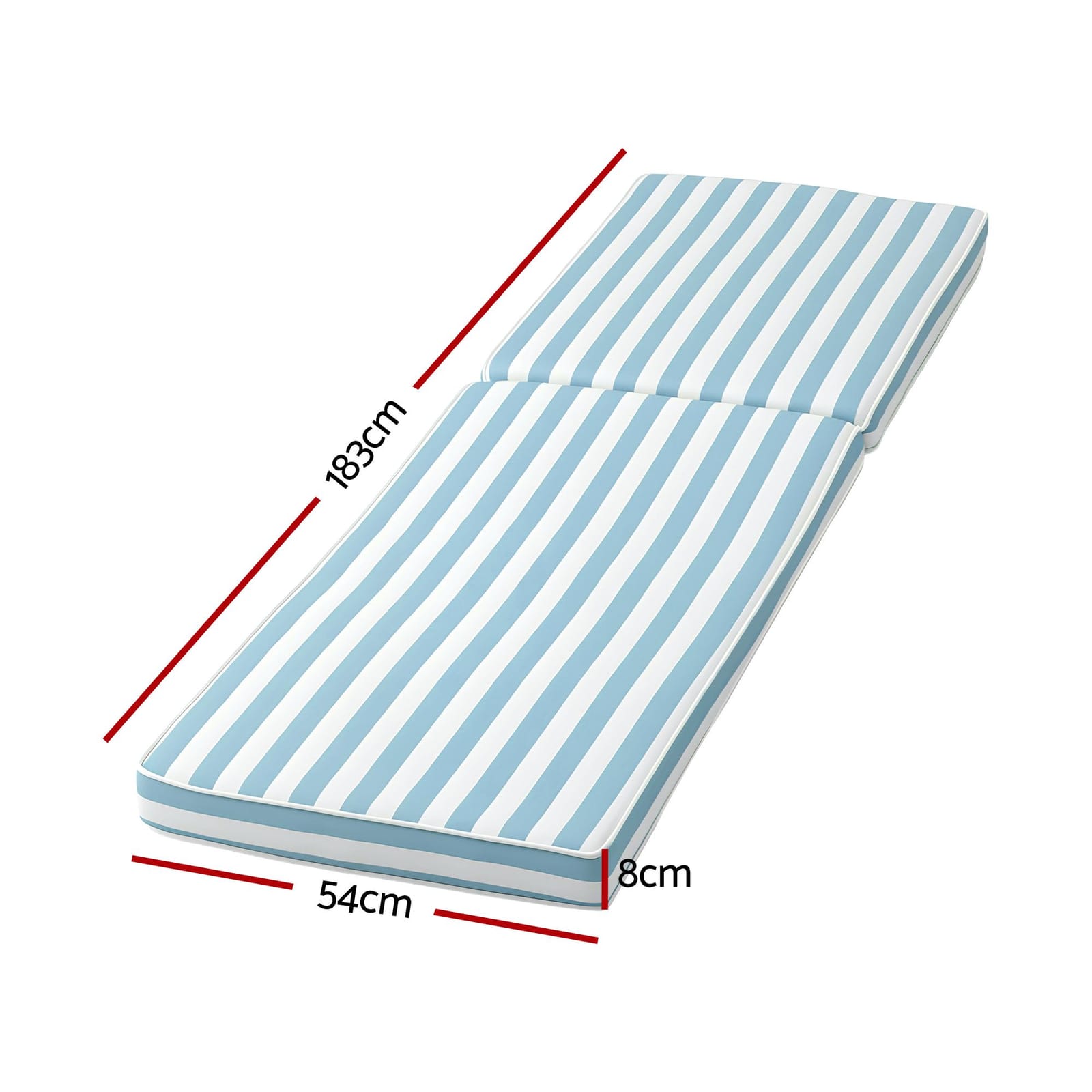 Blue mattress 183x54x8cm, side view