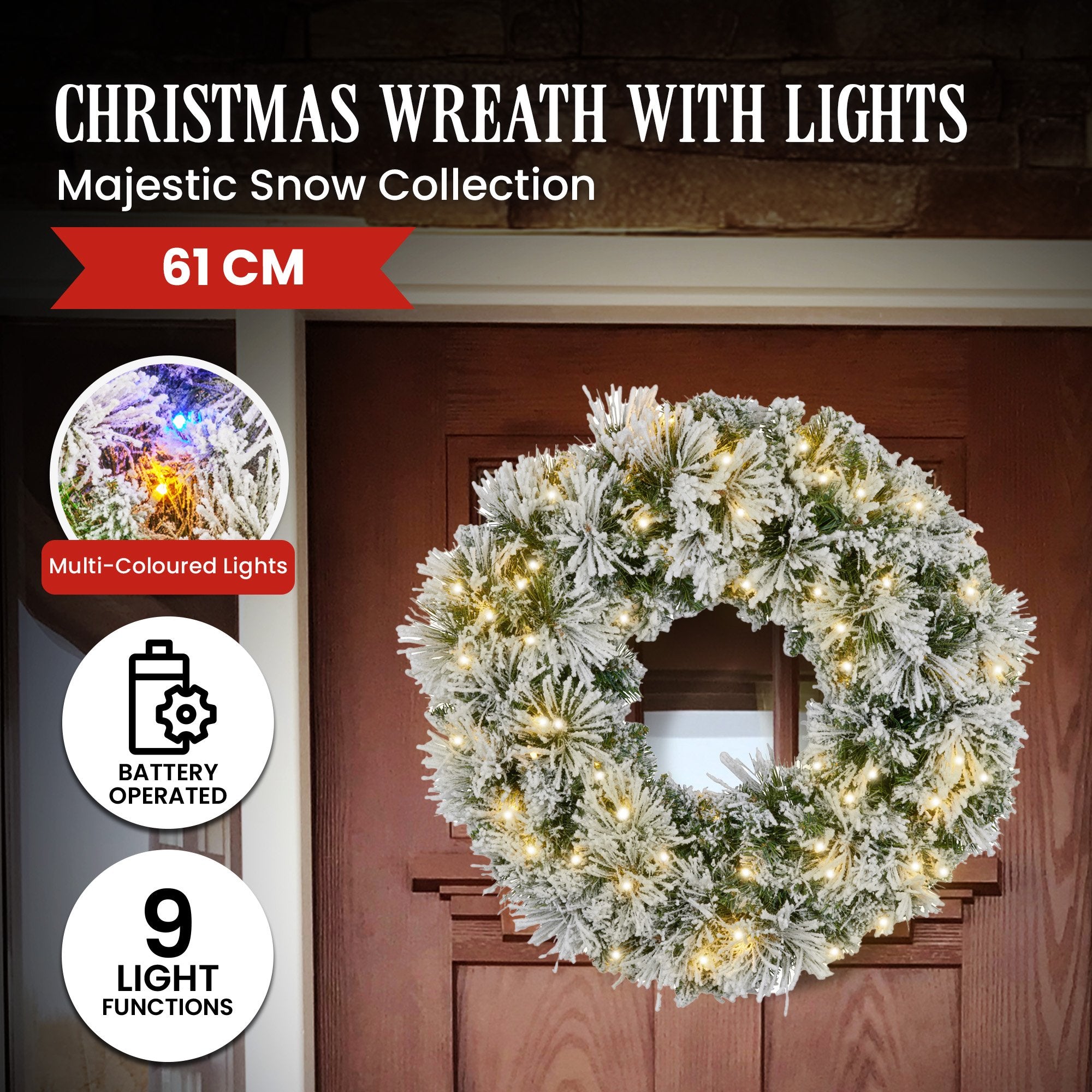 Majestic Snow Christmas Wreath - 61cm