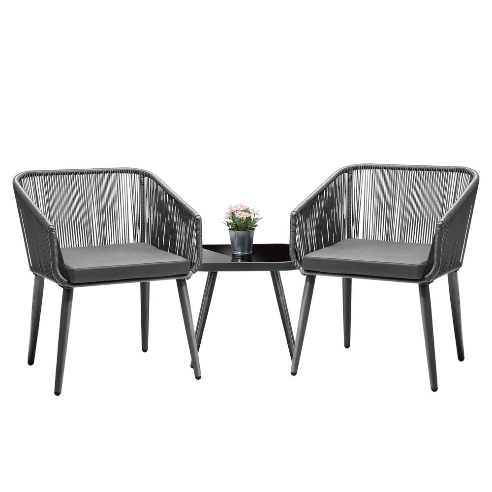 Outdoor Furniture 3 Piece Lounge Setting Chairs Side Table Bistro Set Patio