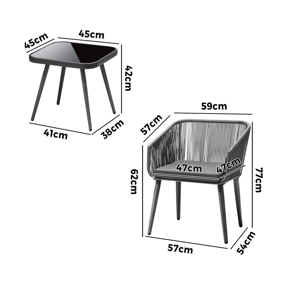 Outdoor Furniture 3 Piece Lounge Setting Chairs Side Table Bistro Set Patio