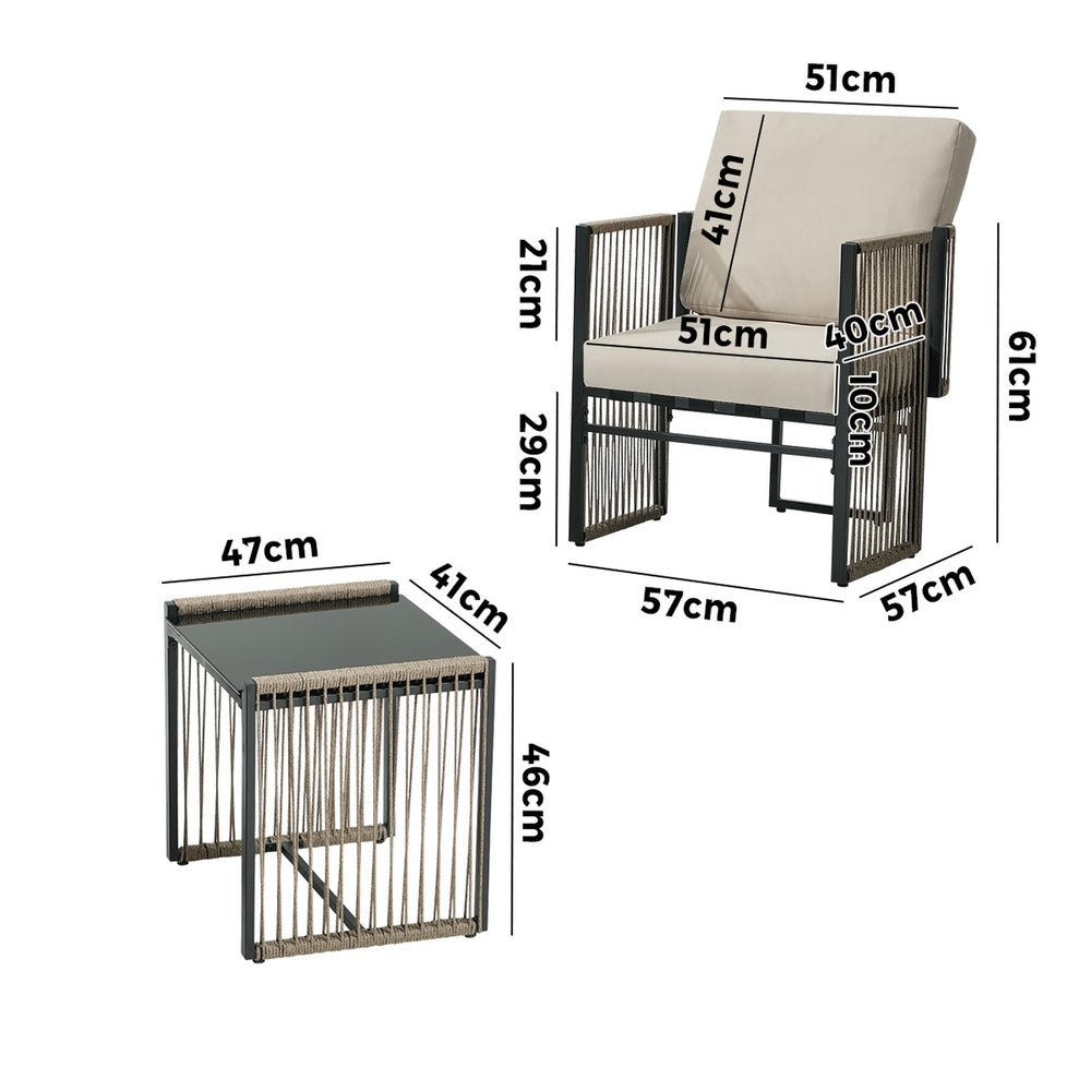 Outdoor Patio Set With Cushions 41x47x46cm