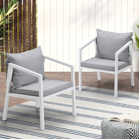 2PCS Outdoor Furniture Chairs Steel Frame White
