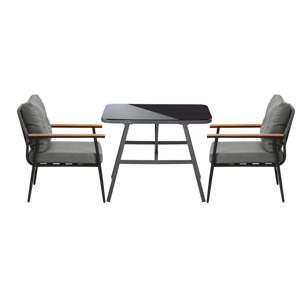 3 Pcs Outdoor Dining Set Patio Table and Chairs 2 Seater