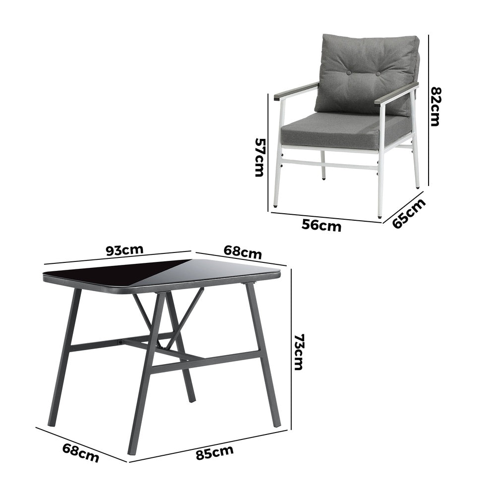 3 Pcs Outdoor Dining Set Patio Table and Chairs 2 Seater