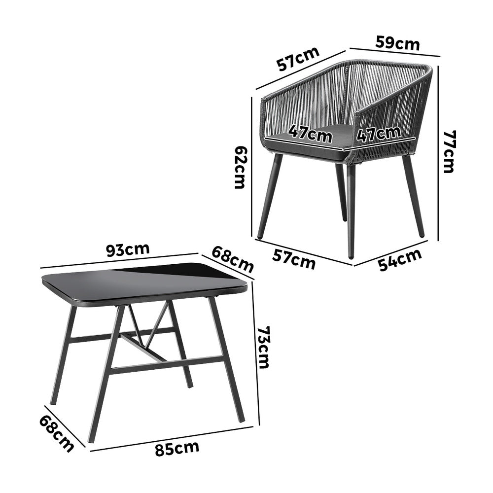 Outdoor Dining Setting 3 Piece Lounge Patio Furniture Table Chairs Set