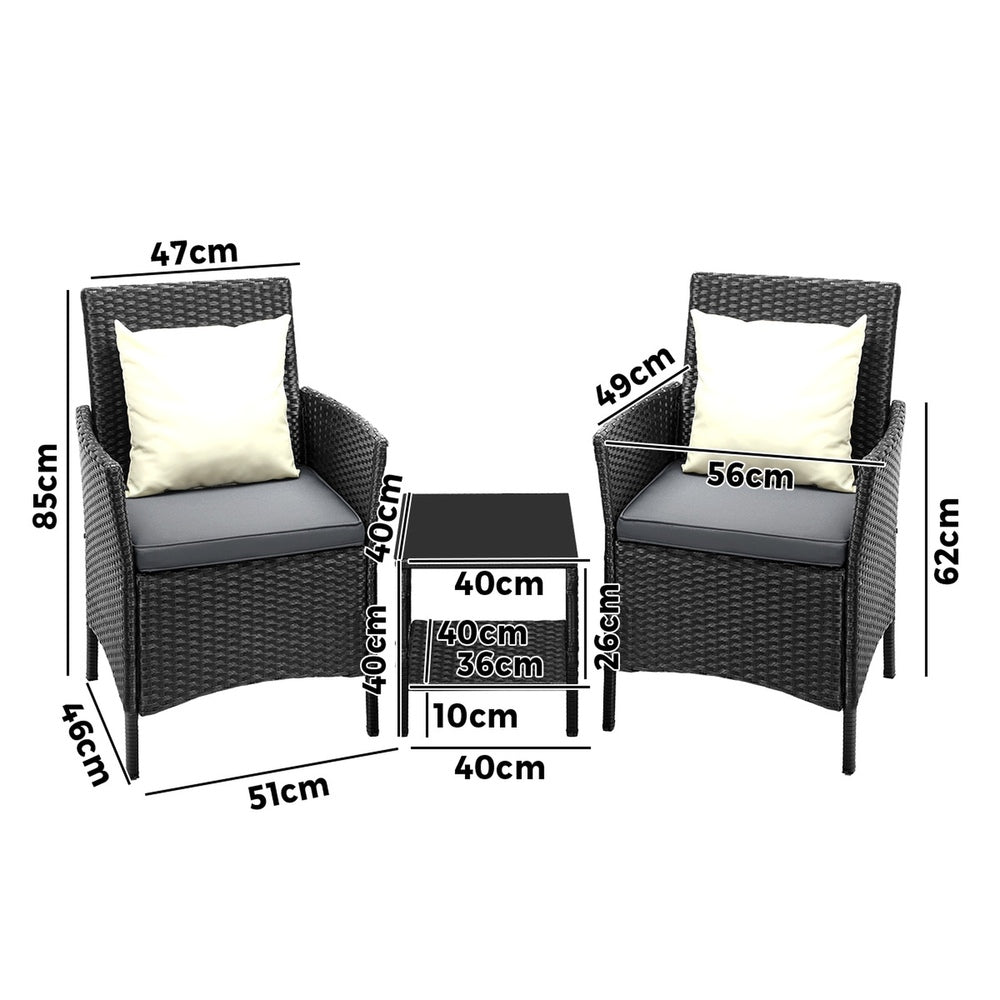 Outdoor Furniture 3-Piece Wicker Bistro Set Patio Table and Chairs Garden