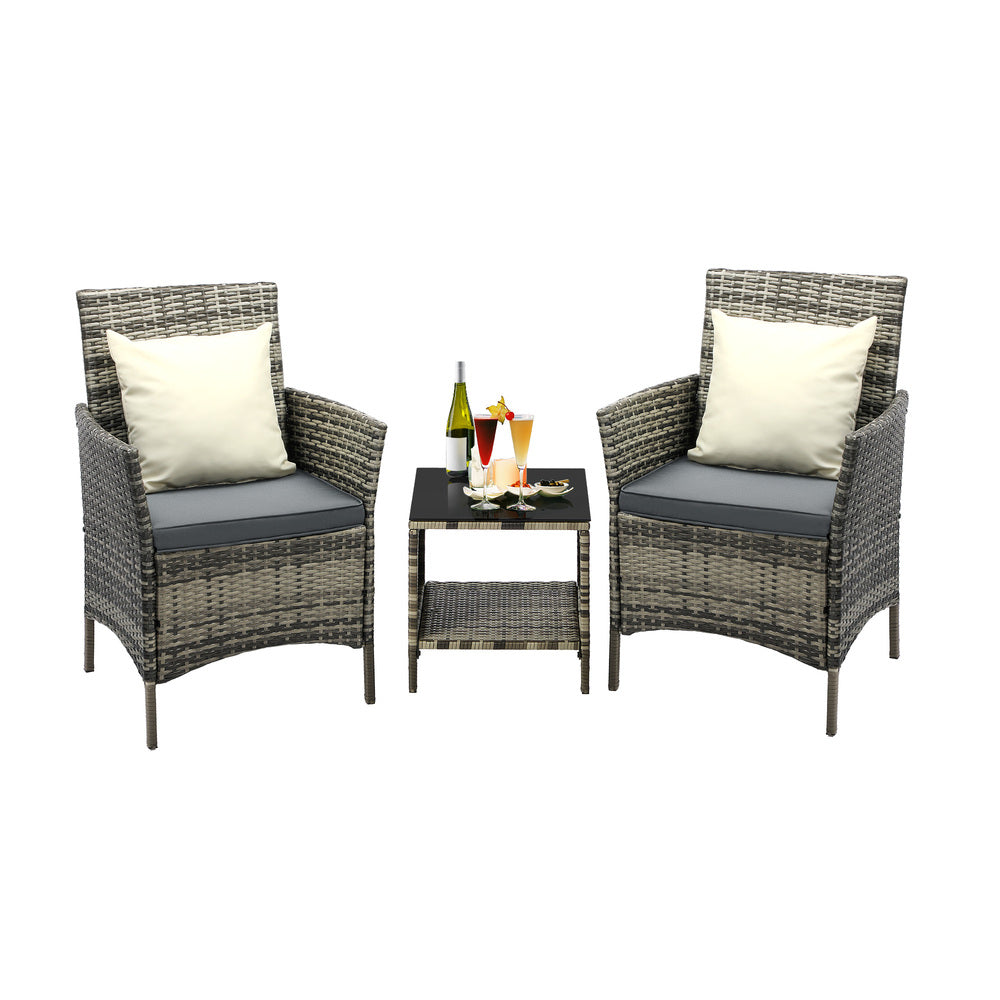 3-Piece Outdoor Wicker Bistro Set - Patio Garden Table & Chairs