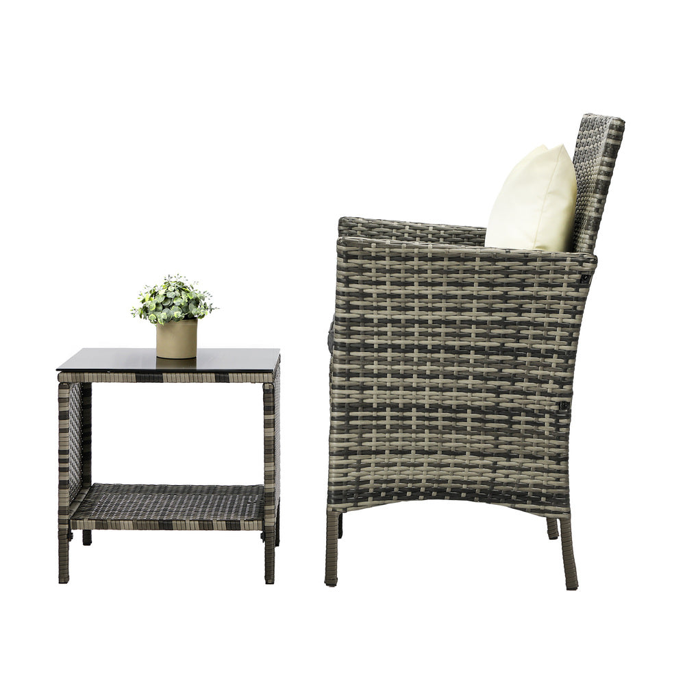 3-Piece Outdoor Wicker Bistro Set - Patio Garden Table & Chairs