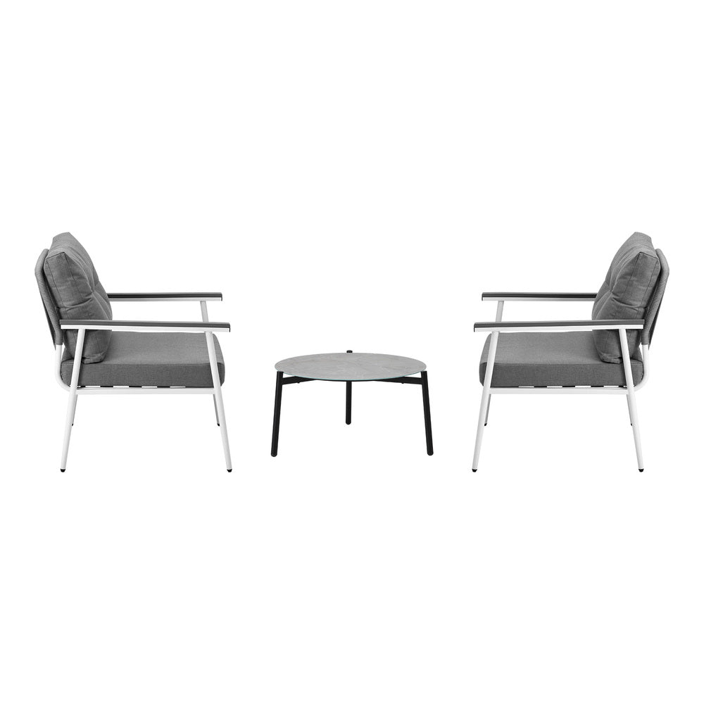 3 Piece Outdoor Patio Set 50cm Table Grey and Black Armchair
