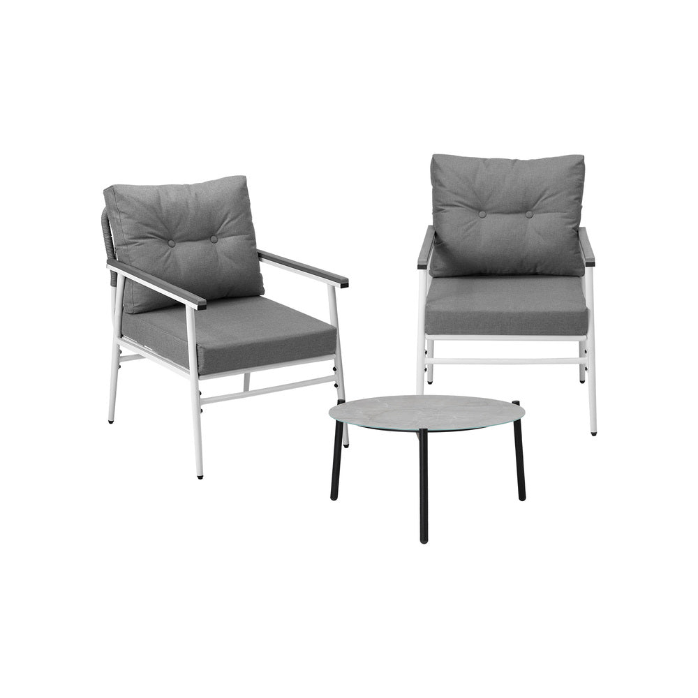 3 Piece Outdoor Patio Set 50cm Table Grey and Black Armchair