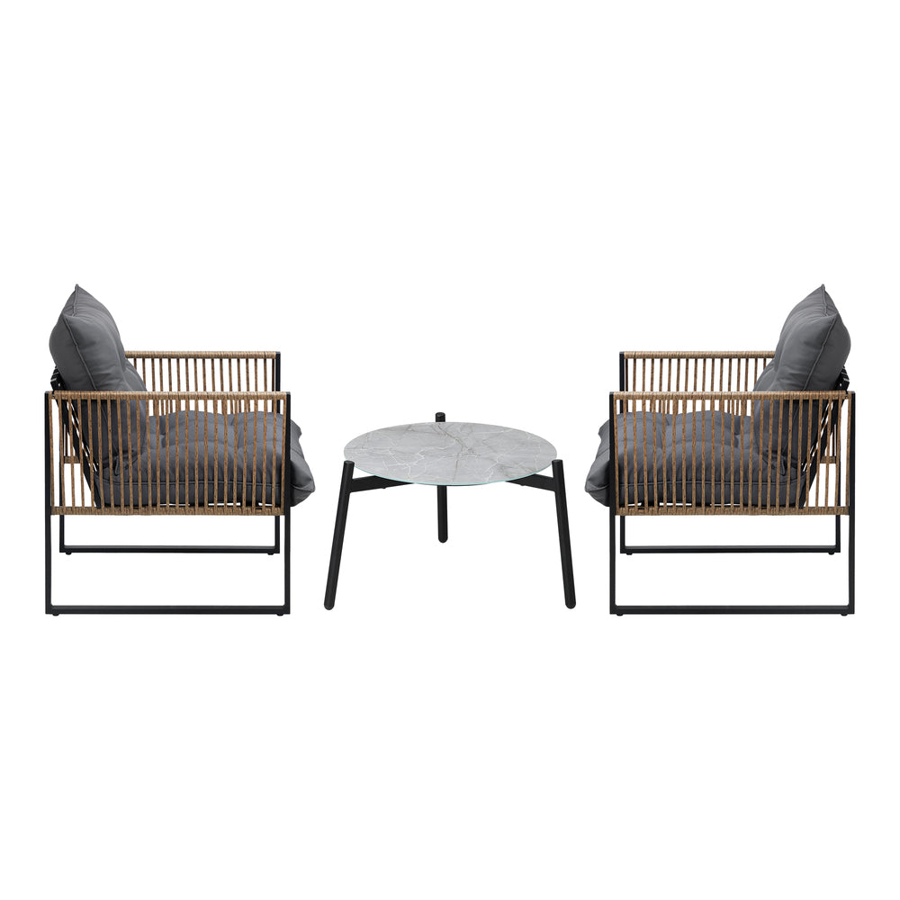 3PCS & 2 PCS Outdoor Patio Set Grey 50cm Coffee Table Rattan Chairs