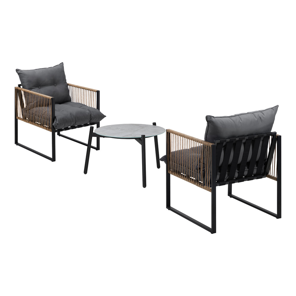 3PCS & 2 PCS Outdoor Patio Set Grey 50cm Coffee Table Rattan Chairs
