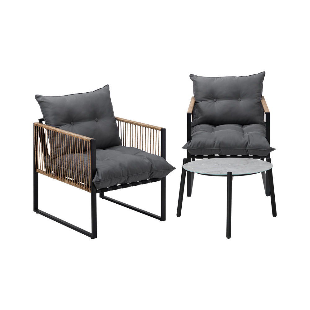 3PCS & 2 PCS Outdoor Patio Set Grey 50cm Coffee Table Rattan Chairs