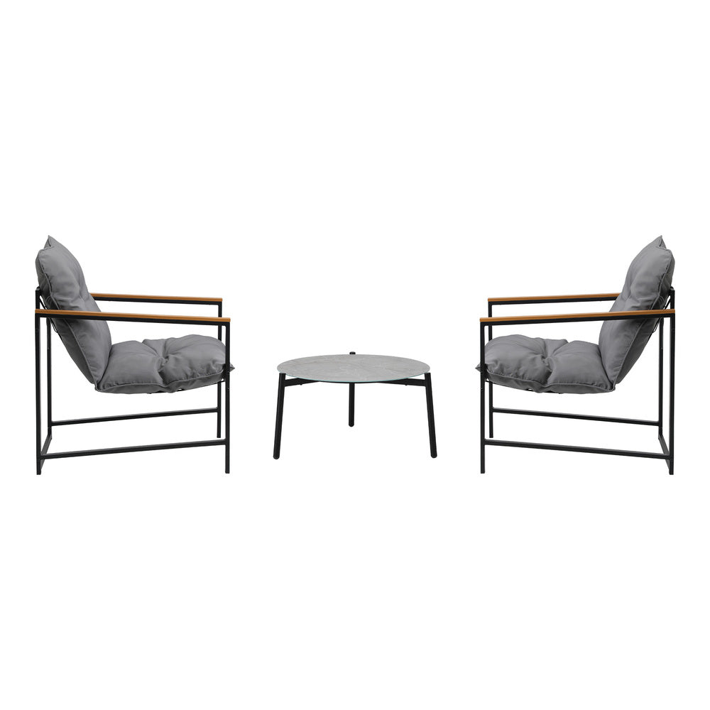 3PC Outdoor Patio Furniture Set 50CM Round Grey Marble Table