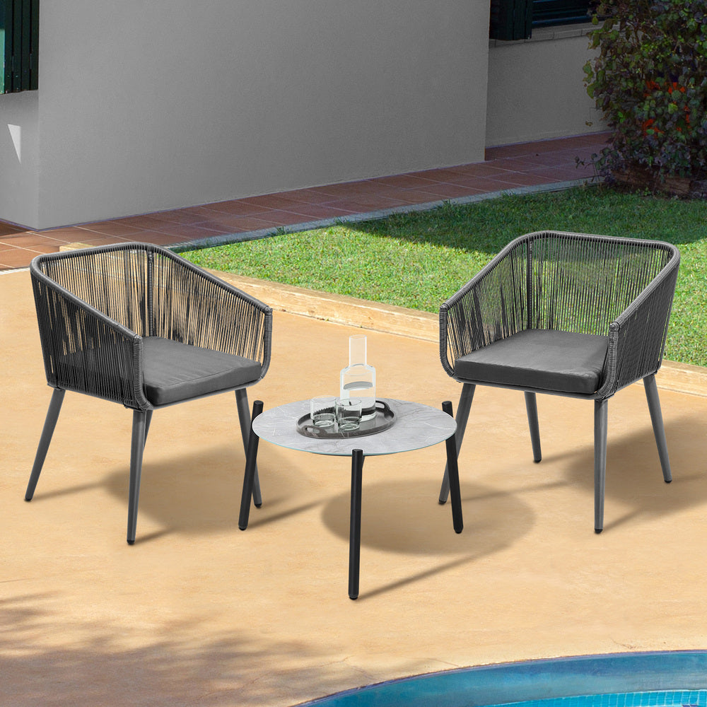 3 Piece Outdoor Lounge Set Polyester rope detailing