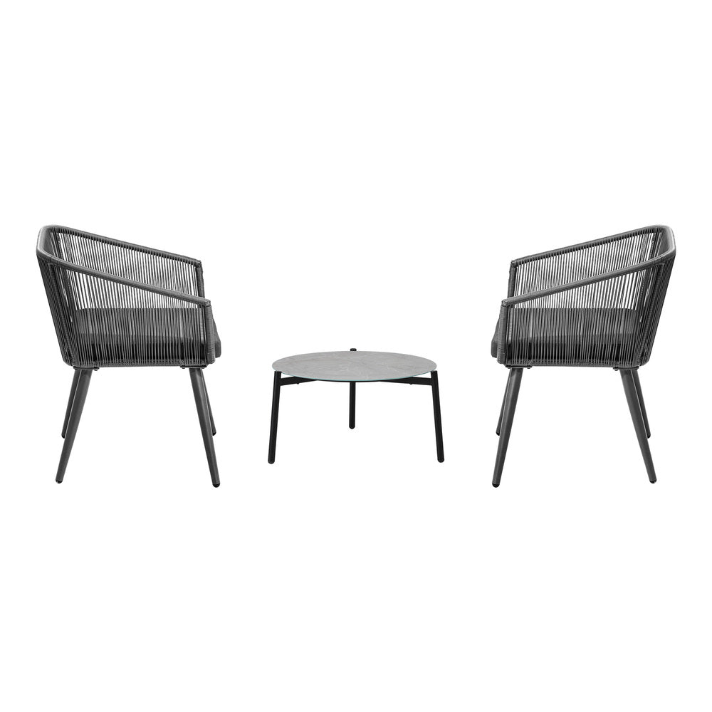 3 Piece Outdoor Lounge Set Polyester rope detailing