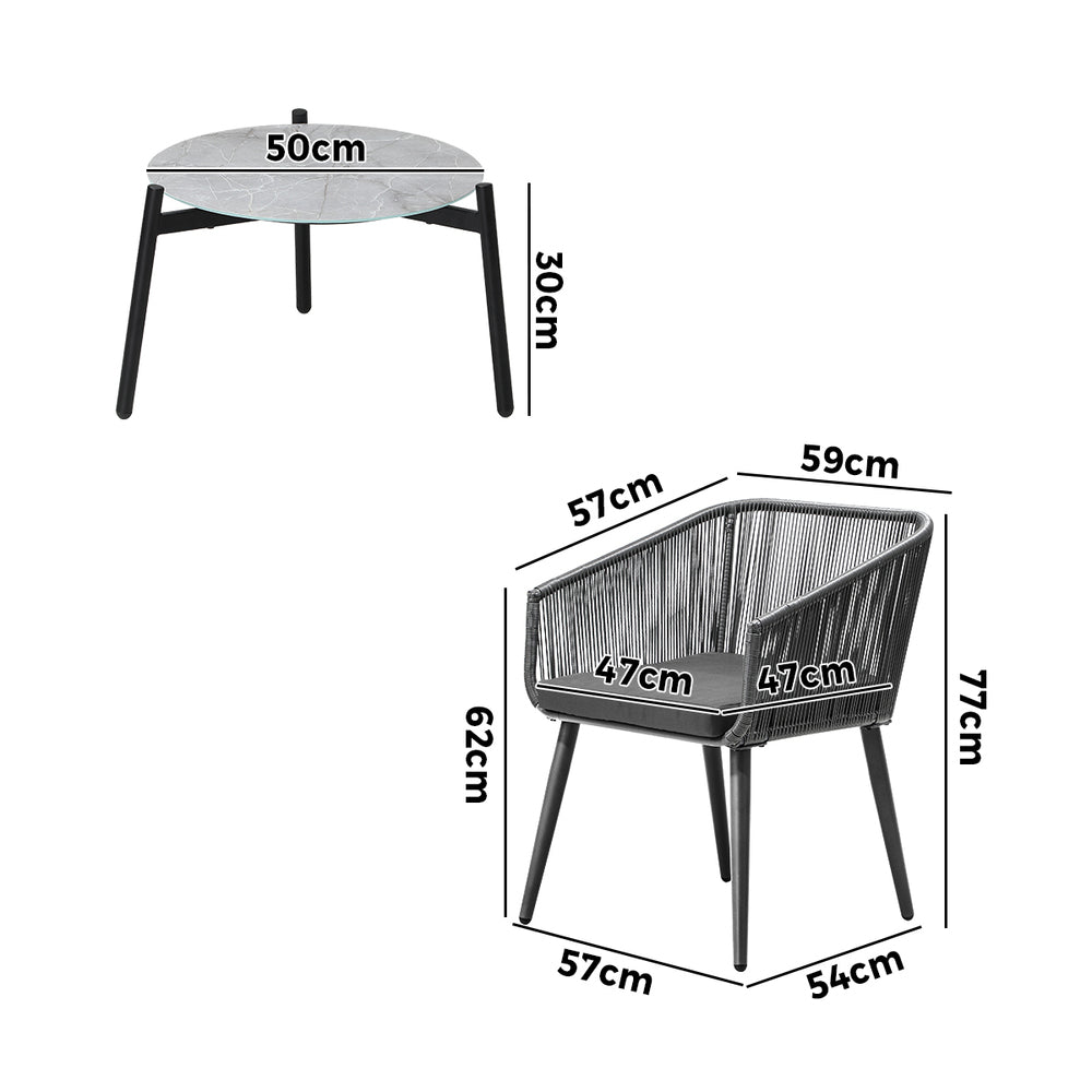 3 Piece Outdoor Lounge Set Polyester rope detailing