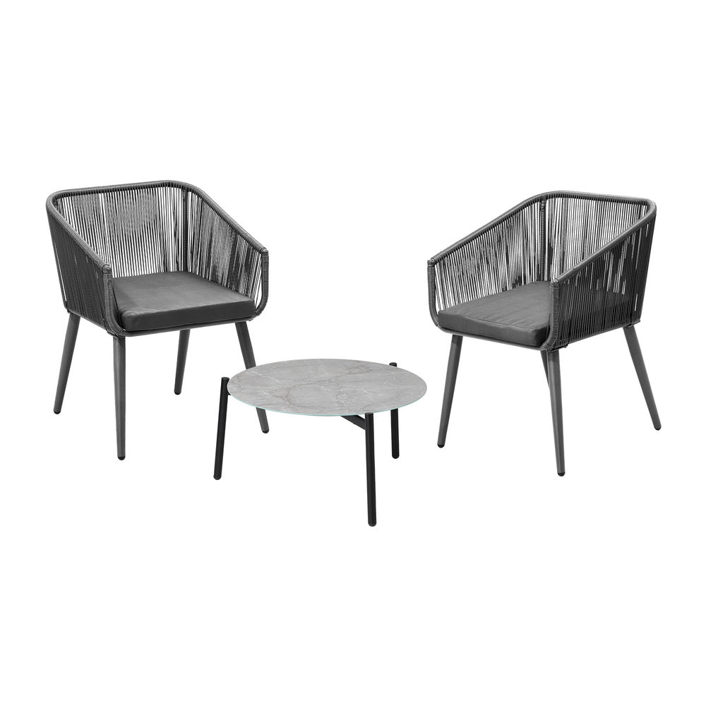 3 Piece Outdoor Lounge Set Polyester rope detailing