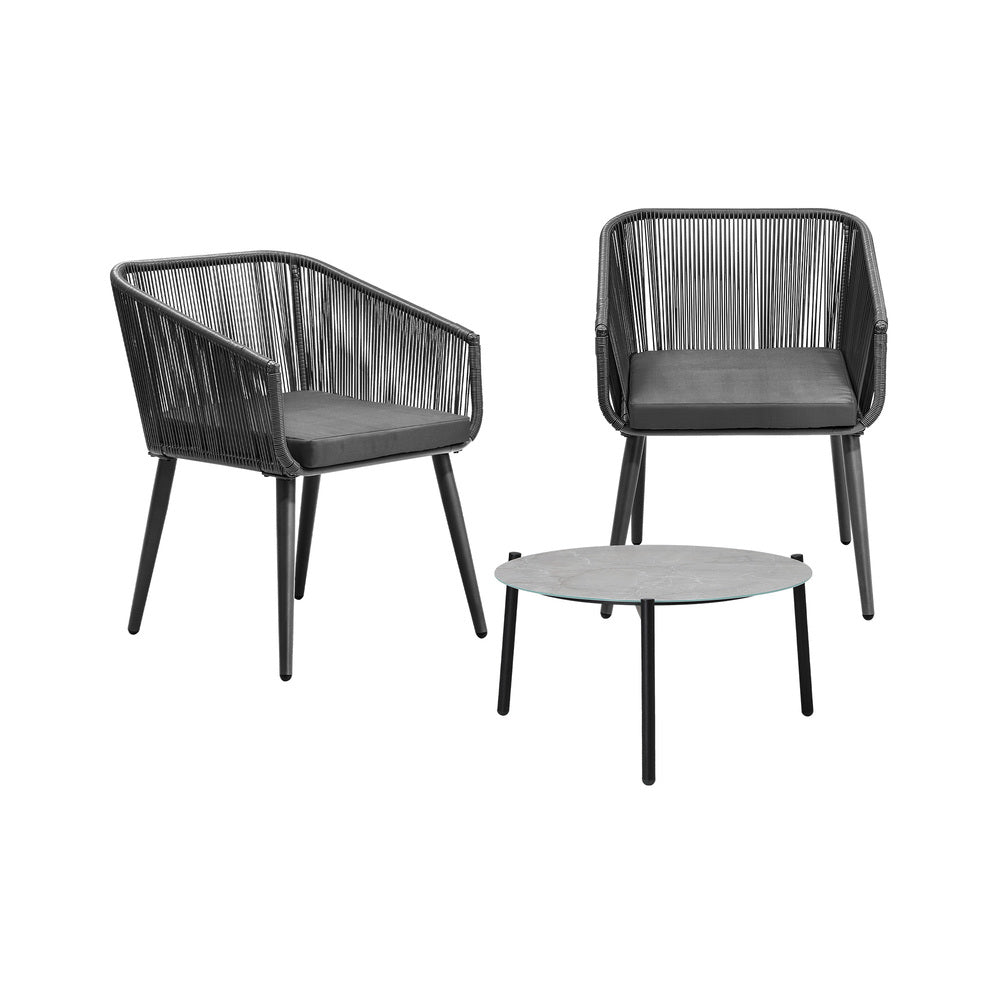 3 Piece Outdoor Lounge Set Polyester rope detailing
