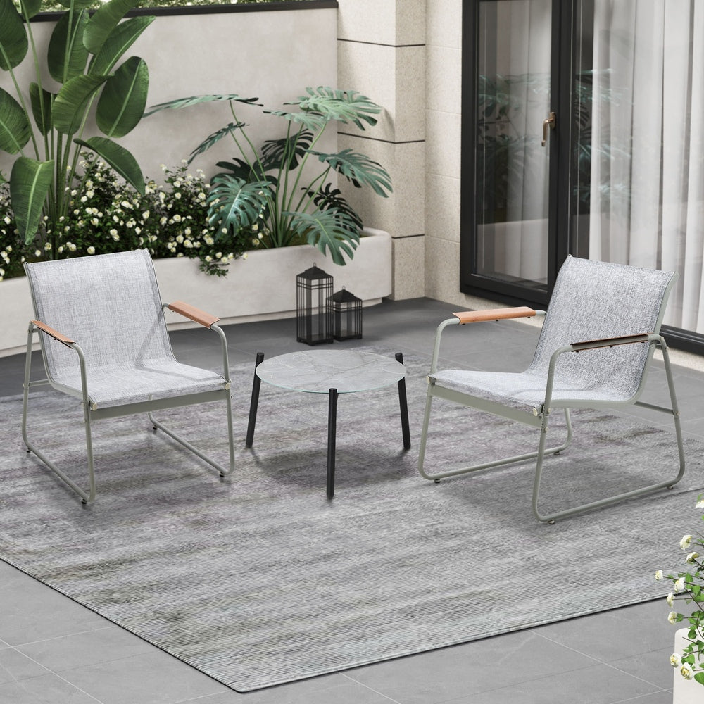 3PCS Outdoor Bistro Set Patio Chair 50cm Coffee Table Textilene