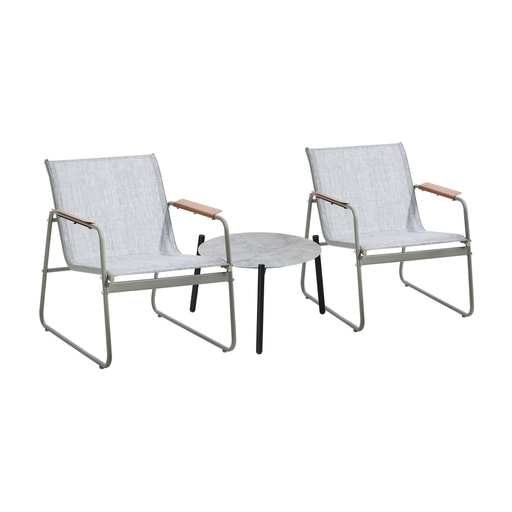 3PCS Outdoor Bistro Set Patio Chair 50cm Coffee Table Textilene