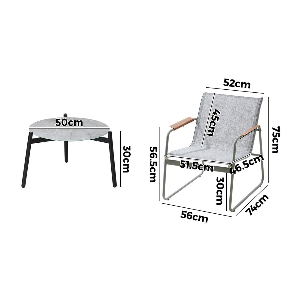 3PCS Outdoor Bistro Set Patio Chair 50cm Coffee Table Textilene
