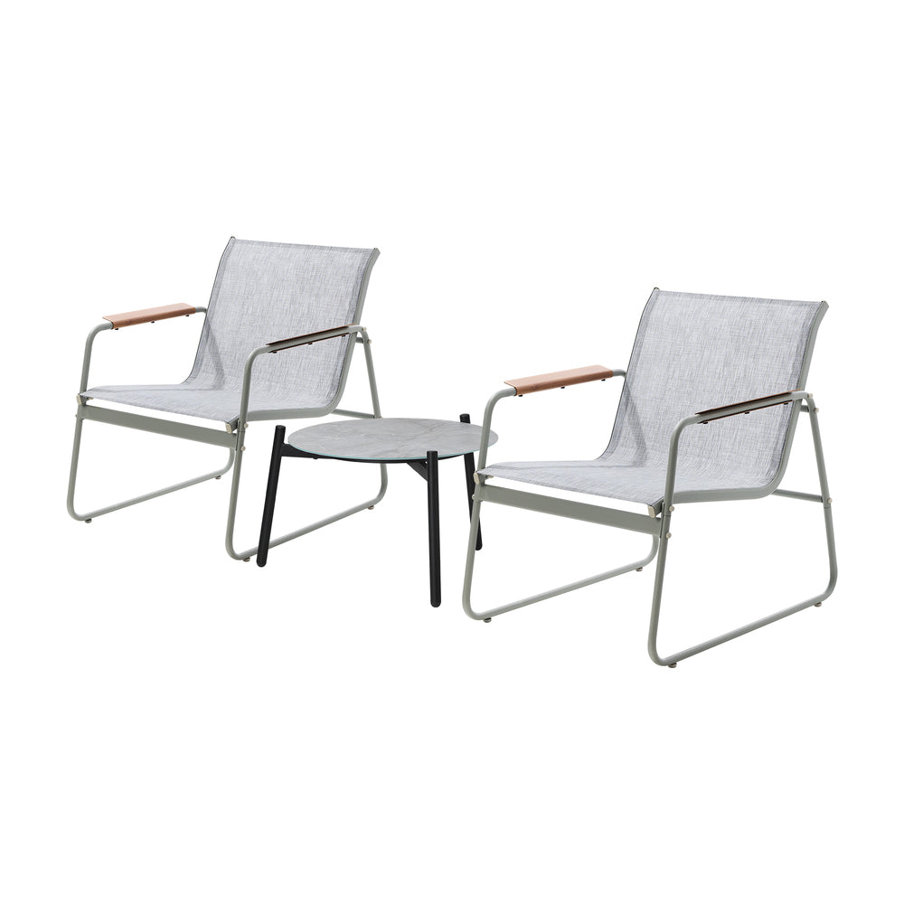3PCS Outdoor Bistro Set Patio Chair 50cm Coffee Table Textilene