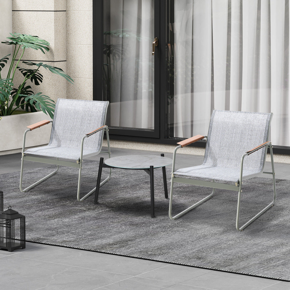 3PCS Outdoor Bistro Set Patio Chair 50cm Coffee Table Textilene