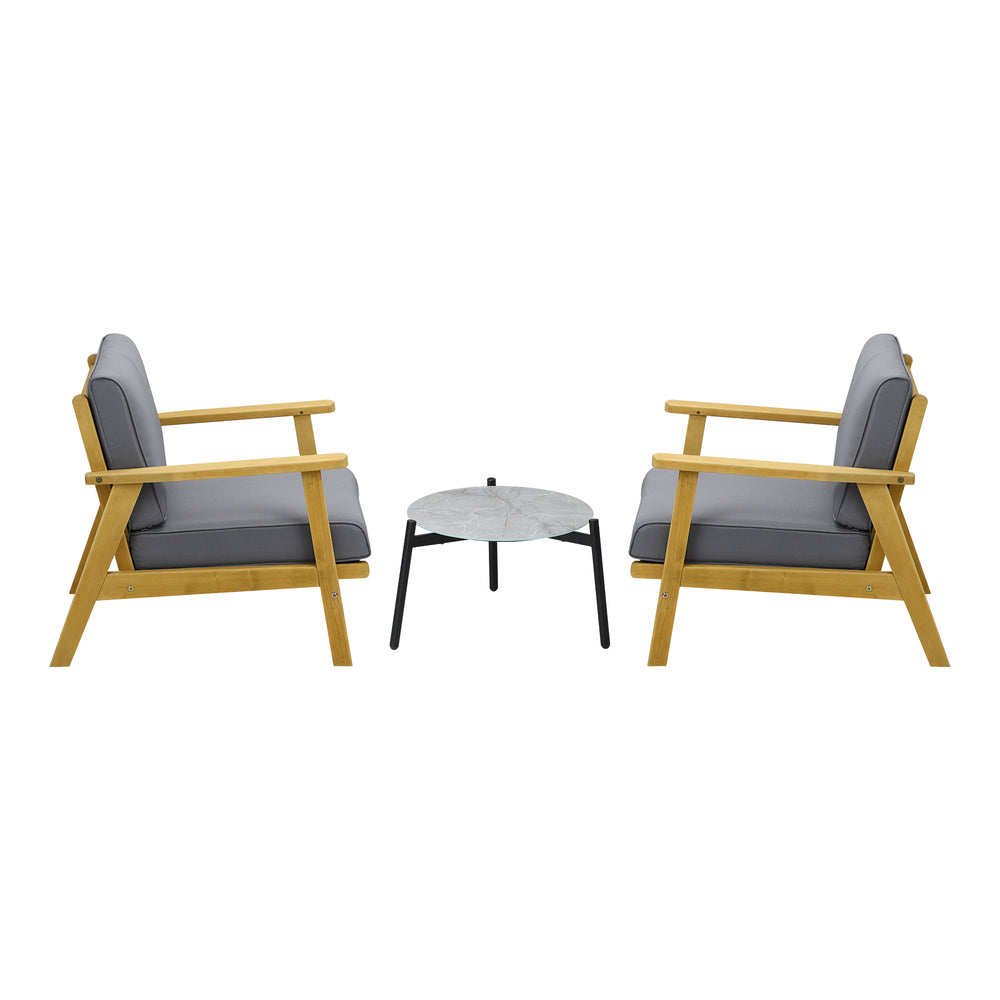 3PCS & 2 PCS Outdoor Patio Set Grey 50cm Coffee Table Rattan Chairs