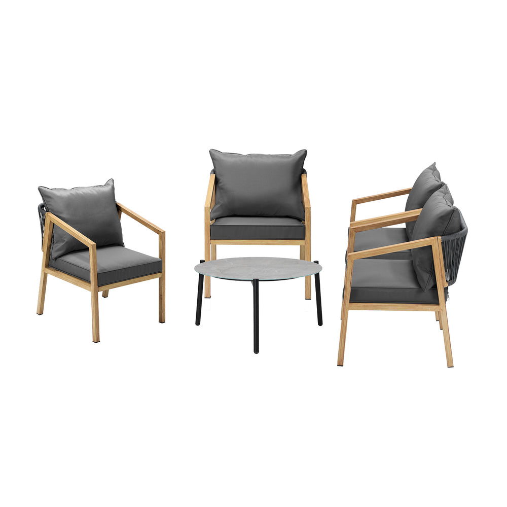 5PCS Outdoor Patio Set 70cm Coffee Table Grey and Natural Chairs