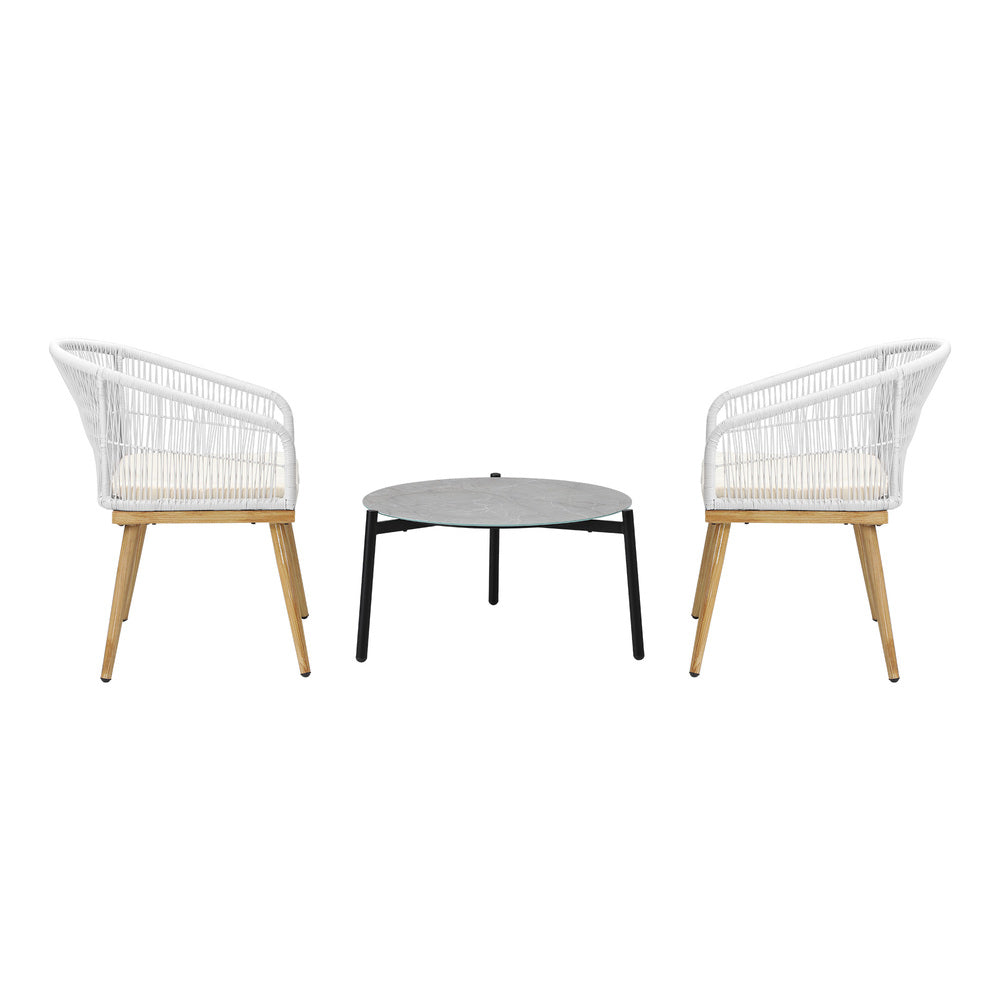 3 Piece Outdoor Patio Set 70cm Table Polyester Chair Rope