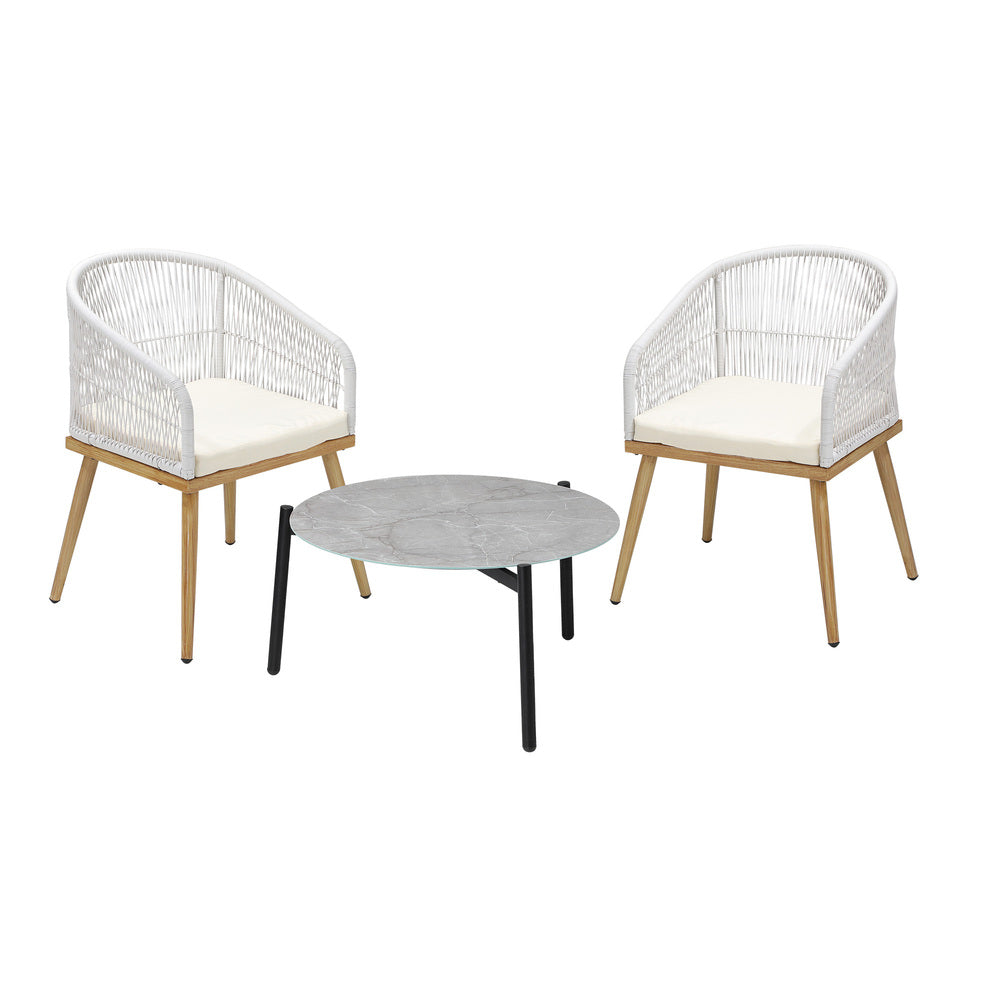 3 Piece Outdoor Patio Set 70cm Table Polyester Chair Rope