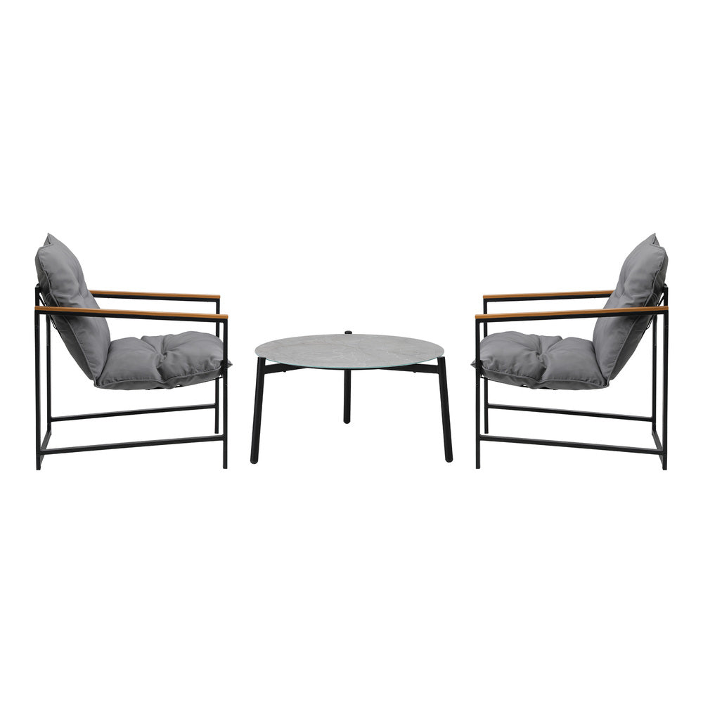 3PC Outdoor Patio Set 70CM Round Table with 2 Armchairs