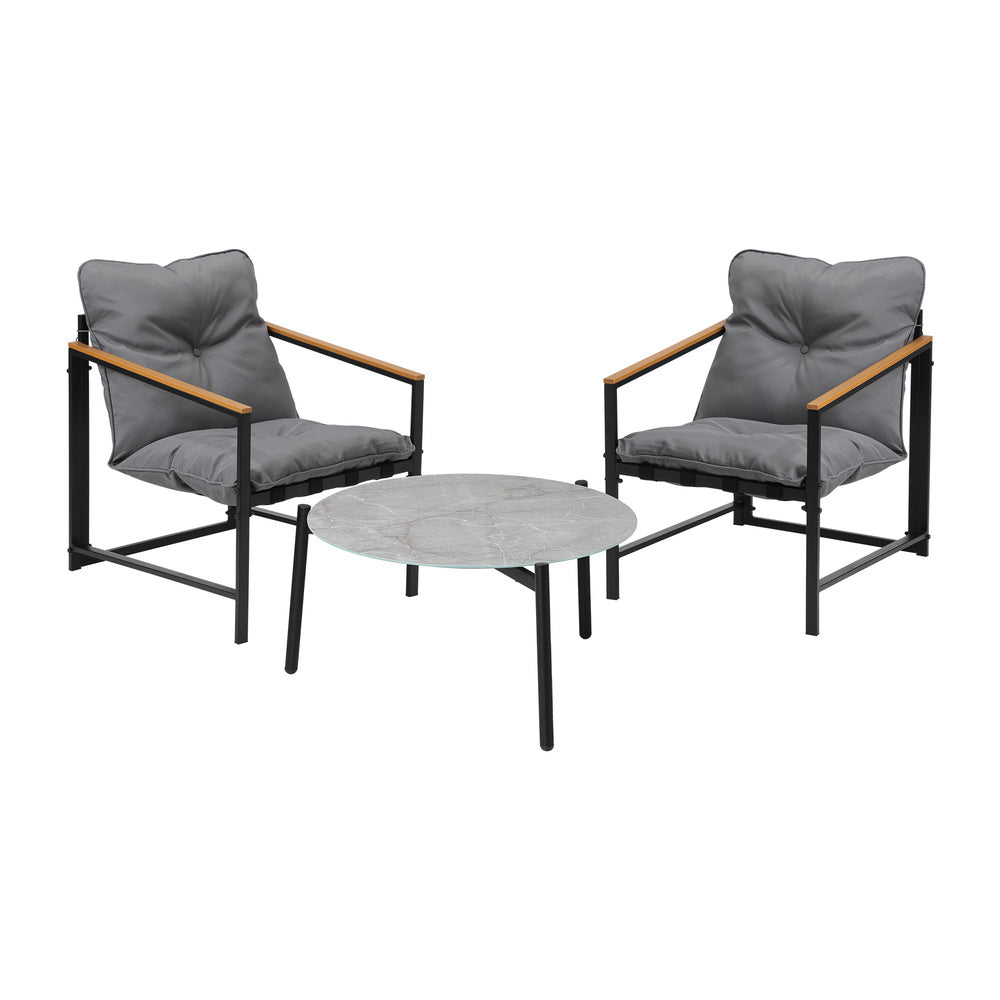 3PC Outdoor Patio Set 70CM Round Table with 2 Armchairs