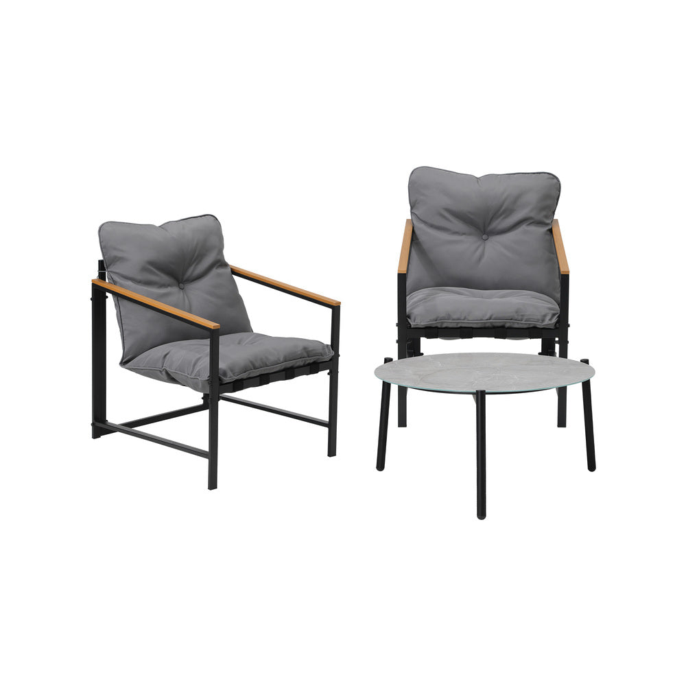 3PC Outdoor Patio Set 70CM Round Table with 2 Armchairs