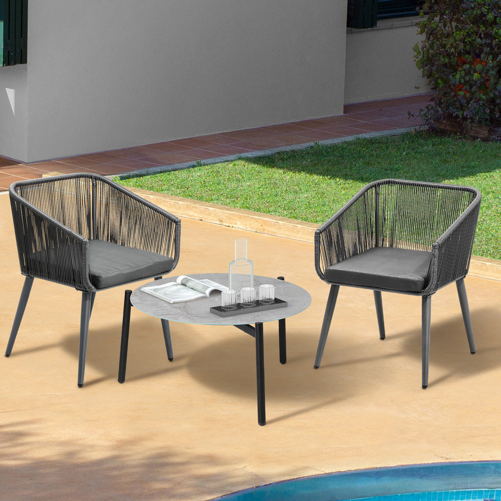 3 Piece Outdoor Patio Set 70cm Table Polyester rope